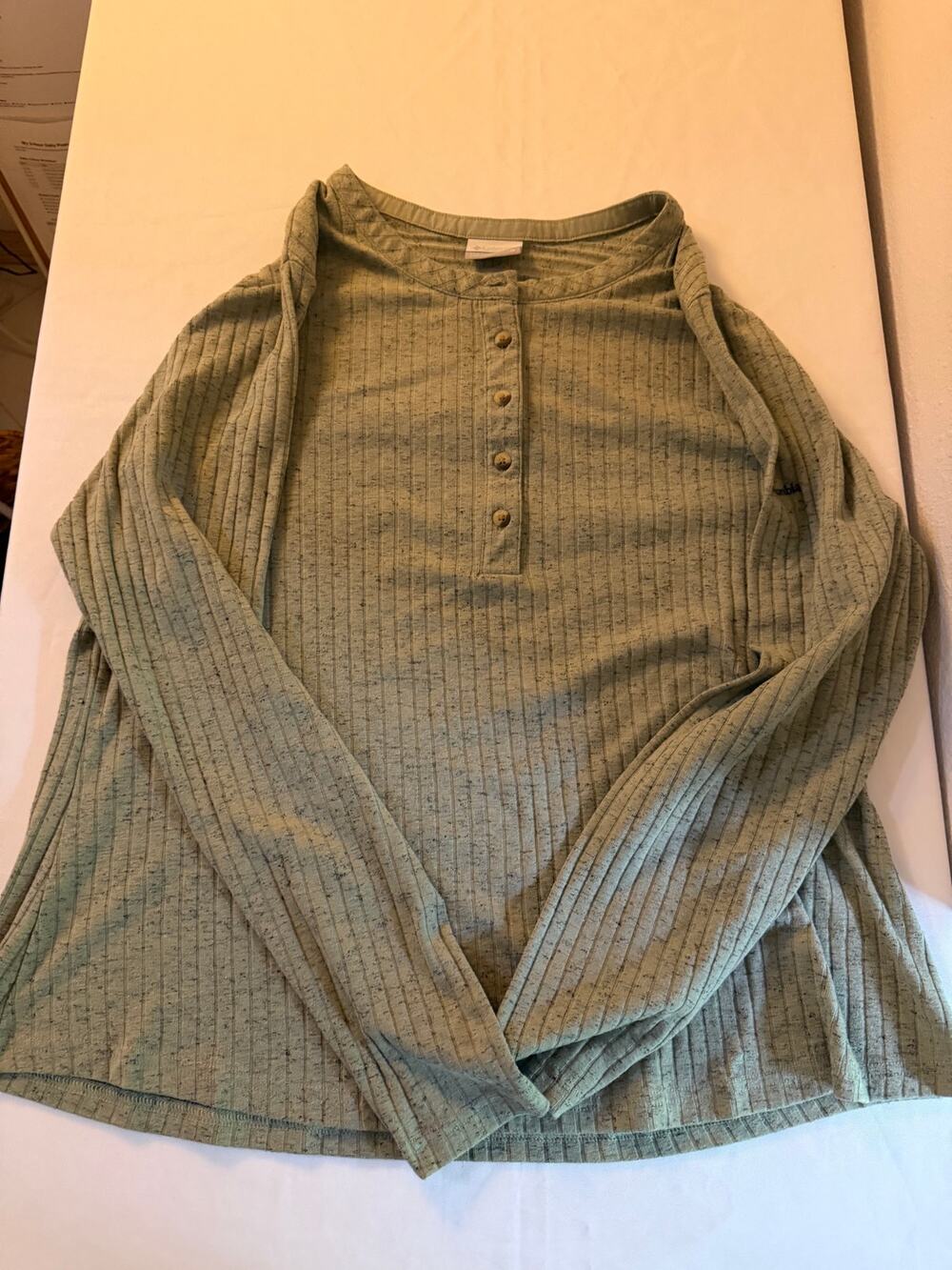 Columbia Brea Falls Women’s 1X Army Green Marled Ribbed Henley Long Sleeve Top